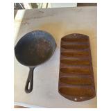 Cast iron skillet and corn bread pan