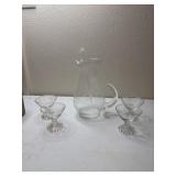 Etched glass pitcher and grape pattern dessert