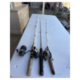 3 fishing rods and reels