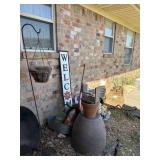 Sheppard hook, planters welcome sign and rock  &