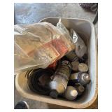 Tote with cleaners, WD 40, oil filters and more
