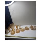 Vintage Iris Carnival Glass pitcher, 4 glasses,