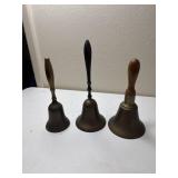 3 brass school bells with dinger