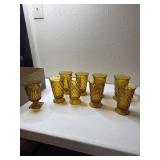Set of 8 Amber- Indiana Whitehall Cubist glasses