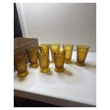 Set of 8 Amber- Indiana Whitehall Cubist glasses