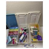 3 shoe boxes of craft items and paint