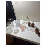Glass ice bucket, vase, dishes, bottles 3 pink