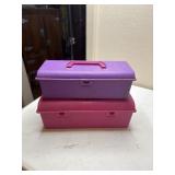 2 plastic tool boxes and dog grooming tools