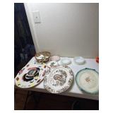 2 Turkey Platters, platter, basket and Christmas
