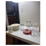 Tupperware bowl and pitcher, jars and more