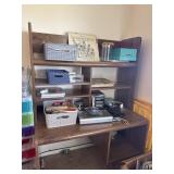 Desk with all contents  Sony camera printer and