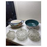 3 glass candy dishes. Soup pot and Pioneer Woman