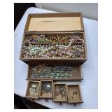 Vintage wood jewelry box and all contents