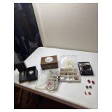 2 watches, lots of earrings. Wood music box works