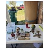 Vintage metal tops, handcuff, toys, chalk ware