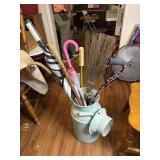 Milk can umbrella holder. Canes and more