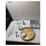 Salad servers, candle holders, chip & dip set &