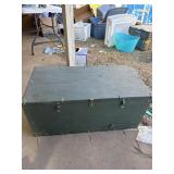 Wood trunk 36"x18"x15" with hunting clothes and