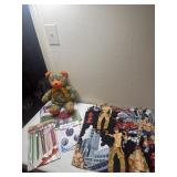 Knitting Needles, yarn, bear, fire fighter fabric