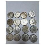 16 Kennedy half dollars 1965-1968