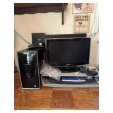 Dell computer with 2 monitors keyboard and stand