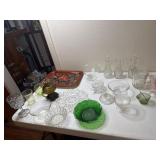 Vintage Glassware, oil lamp no globe, tray,