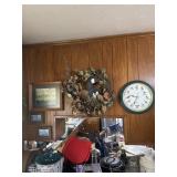Clock, wreath shelves ducks