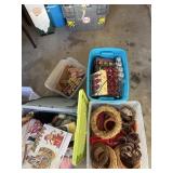 4 totes of Christmas decorations, wreaths and