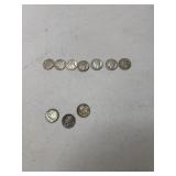 7 Mercury dimes and 3 pre 1965 dimes