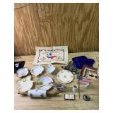 Lenox candy dish, several vintage dishes, rolling