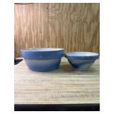 Vintage Blue and White Crock Bowls lg bowl has