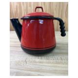 Tin Red and black Tea Pot or kettle