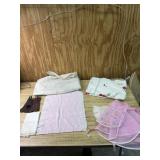 Gloves, crochet work, table clothes and Apron
