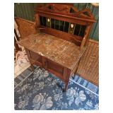 Marble top wash stand oak with stain glass