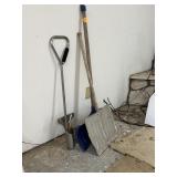 Snow shovels and bulb planter