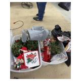 2 totes of Christmas decorations and bag of bows