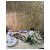 Hand painted Italy plate, base, faux plants, wine