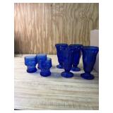 3 cobalt blue juice glasses and 4 dessert dishes