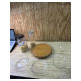 Pyrex casserole dish and 3 pie plates, Lazy Susan