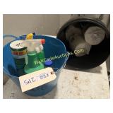 Bucket w/ Toilet Paper , Basket Full of Cleaner
