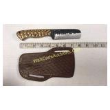 Damascus Steel 4in Blade Bull Cutter Knife Brown