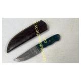 Damascus Steel Knife With Sheath Marbled Blue and