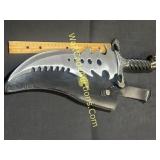 Dagger w/sheath serrated, stylized blade, ornate