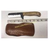Damascus Steel 4in Blade Bull Cutter Knife Brown