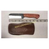 Damascus Steel 4in Blade Bull Cutter Knife Red &