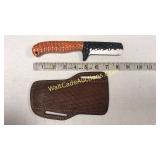 Damascus Steel 4in Blade Bull Cutter Knife Orange