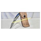 Damascus has steel pocket knife blade is 4in l