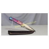 Damascus Steel - 4.5 in Blade Knife Custom Leather