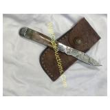 Damascus Folding Pocket Knife beautiful orange