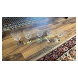 Crystal wine glass set of five -  etched vintage